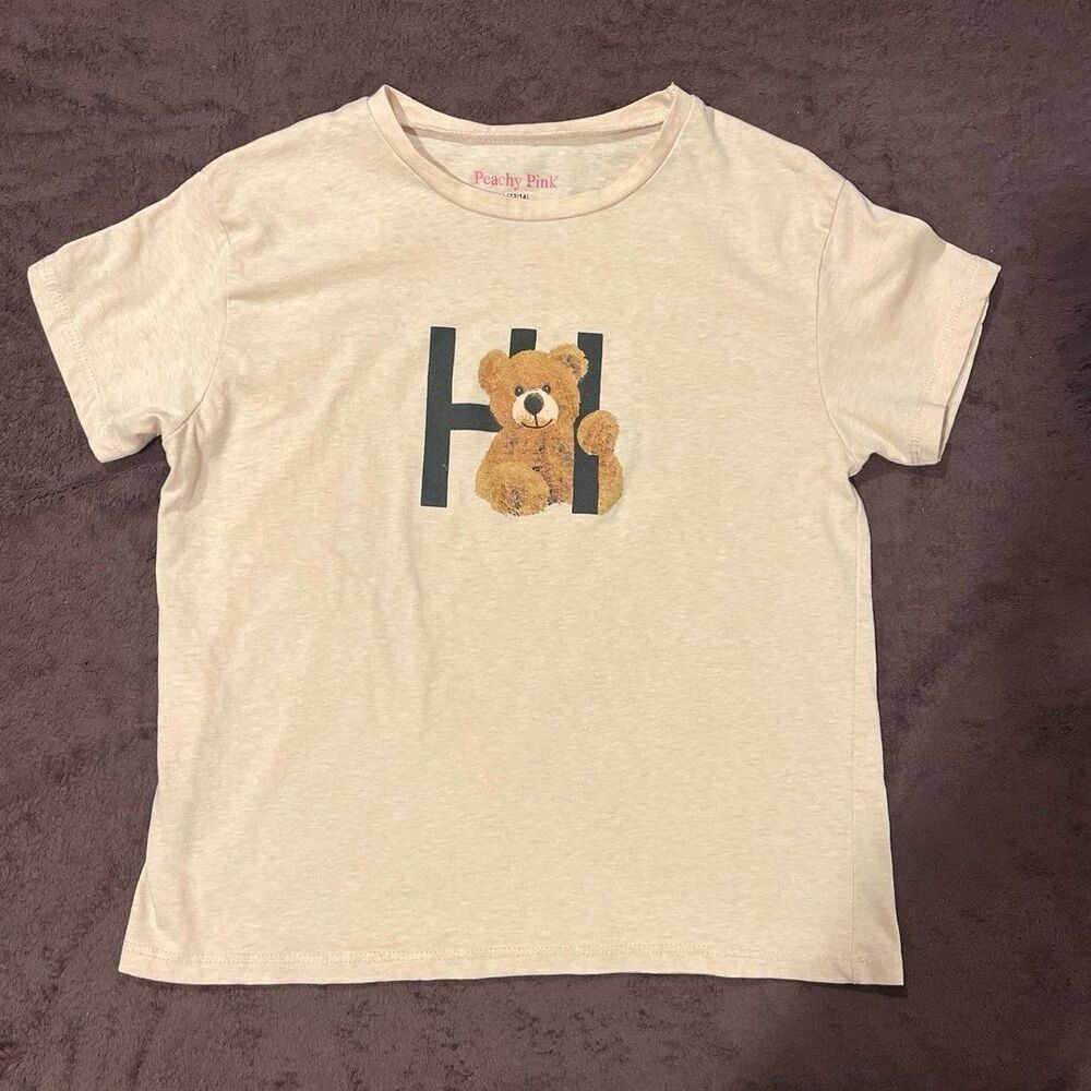 HI/BYE T SHIRT GIRLS LARGE 12/14 Tan/Peach Color Brand Peachy Pink​